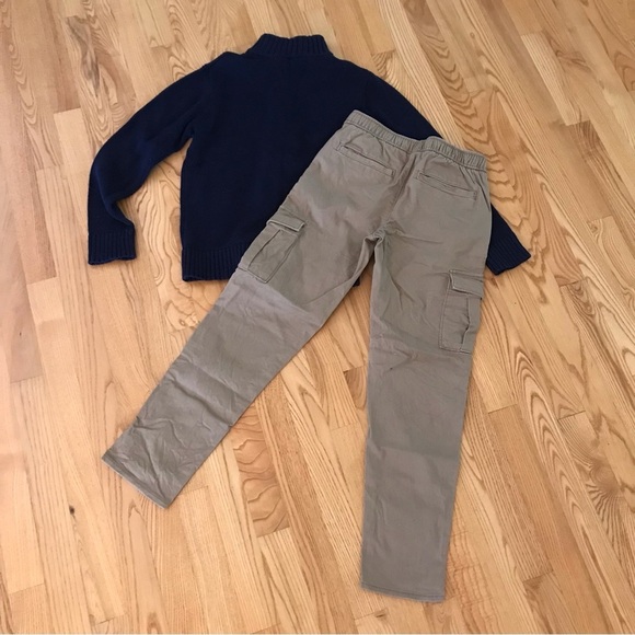 Dress outfit full zip navy blue sweater khaki pants boys size M 7/8 L 10/12 10 - Picture 5 of 8
